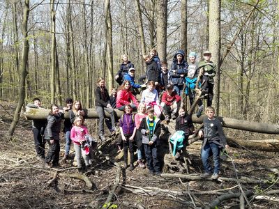 Eine Baumwurzel zum Klettern war nur eines der spannenden Dinge, die es beim Ausflug in den Wald zu entdecken gab. Foto: Stadt Lippstadt