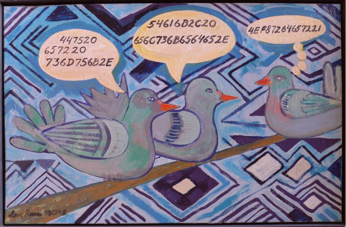 Abbildung: Lars Ravn (Kopenhagen/Xiamen), Doves Calling, Acryl auf Leinwand, 72x49,5cm, 1989
